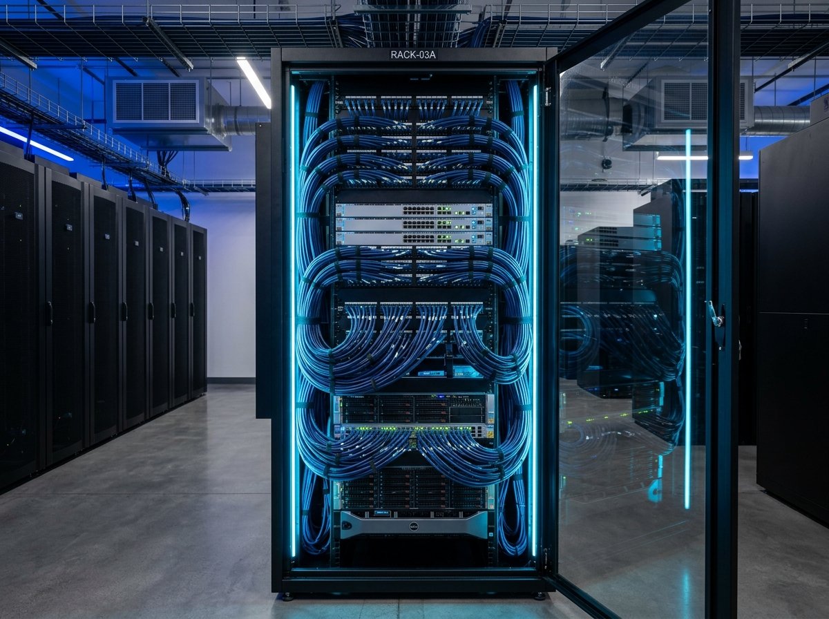 Pristine Illuminated Server Rack Enclosure with Organized Cabling